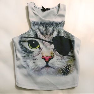 Nollie Pirate Cat Sleeveless Gray Crop Top sz S